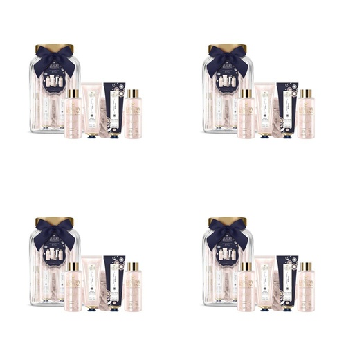 Luxury Bathing Co Velvet Rose & Peony Ultimate Gift Set Jar with Body Puff Bundle of 4