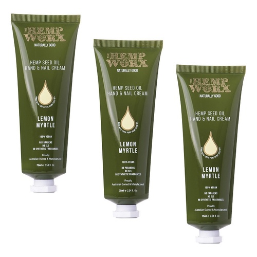 Hemp Worx Lemon Myrtle Hand Cream 75mL Pack of 3