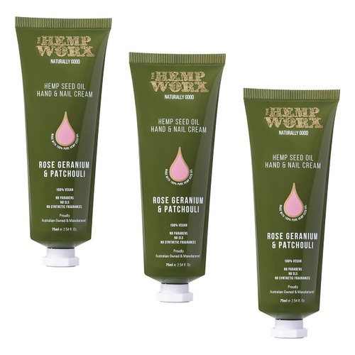 Hemp Worx Rose Geranium & Patchouli Hand Cream 75mL Pack of 3