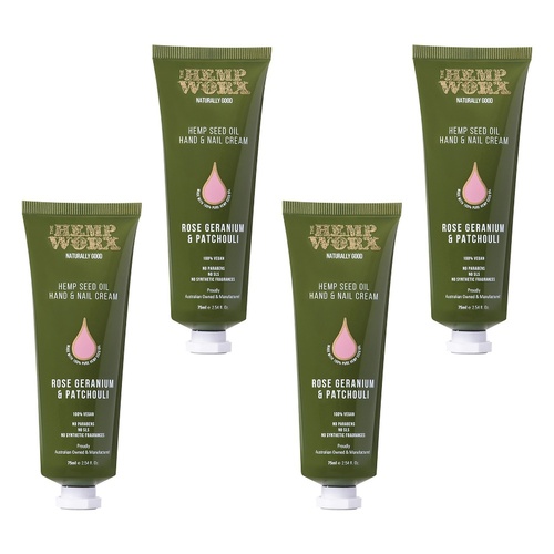 Hemp Worx Rose Geranium & Patchouli Hand Cream 75mL Pack of 4