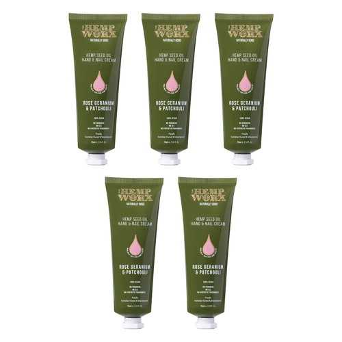 Hemp Worx Rose Geranium & Patchouli Hand Cream 75mL Pack of 5
