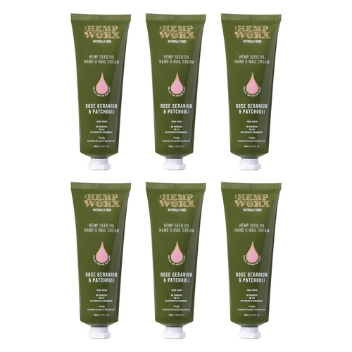 Hemp Worx Rose Geranium & Patchouli Hand Cream 75mL Pack of 6
