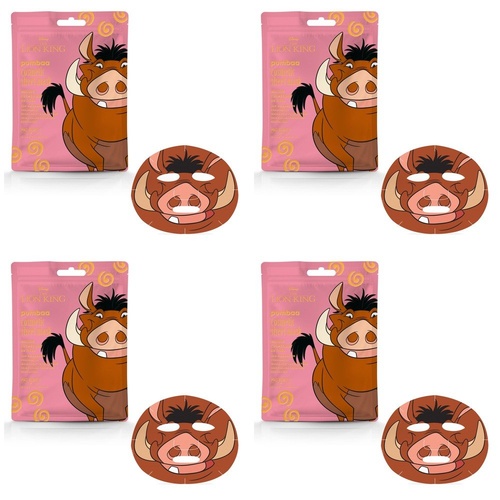 Disney The Lion King Pumbaa Cosmetic Sheet Mask 25mL Counter Display of 12 Bundle of 4