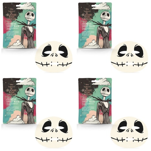 Disney The Nightmare Before Christmas Jack Skellington Sheet Face Mask Counter Display of 12 Bundle of 4