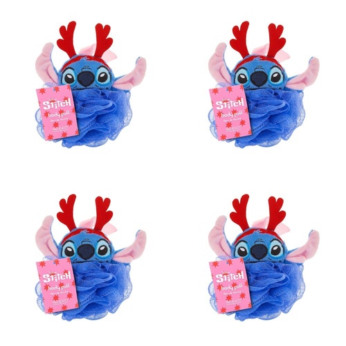 Disney Stitch at Christmas Body Puff Exfoliator with Reindeer Antlers Pack of 4