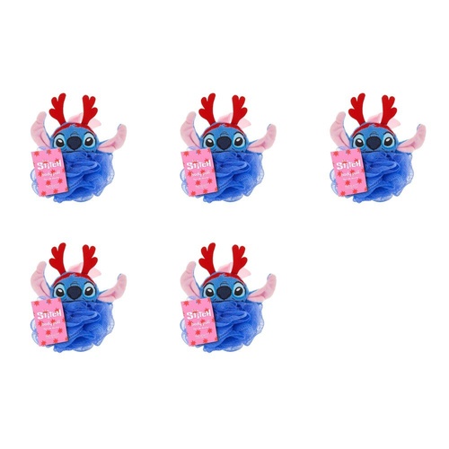 Disney Stitch at Christmas Body Puff Exfoliator with Reindeer Antlers Pack of 5