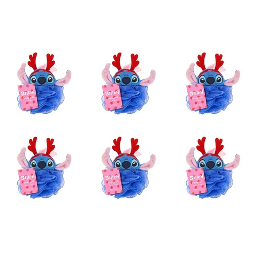 Disney Stitch at Christmas Body Puff Exfoliator with Reindeer Antlers Pack of 6