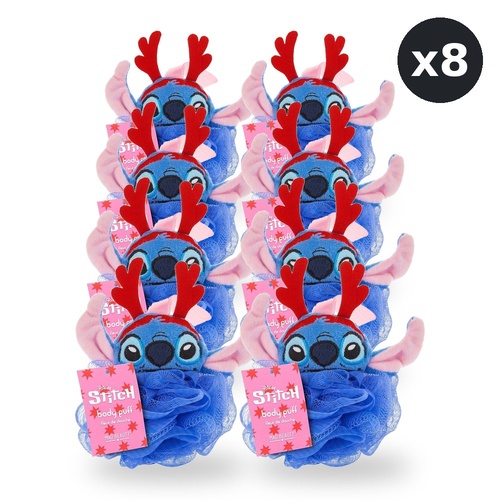 Disney Stitch at Christmas Body Puff Exfoliator with Reindeer Antlers Pack of 8
