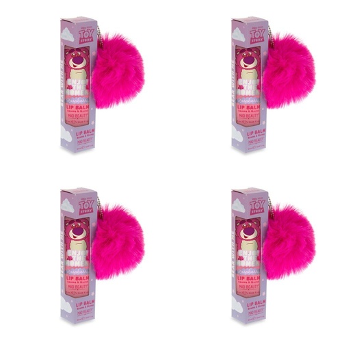 Disney Pixar Toy Story Lotso Raspberry Lip Balm 20mL with Pom Pom Charm Pack of 4