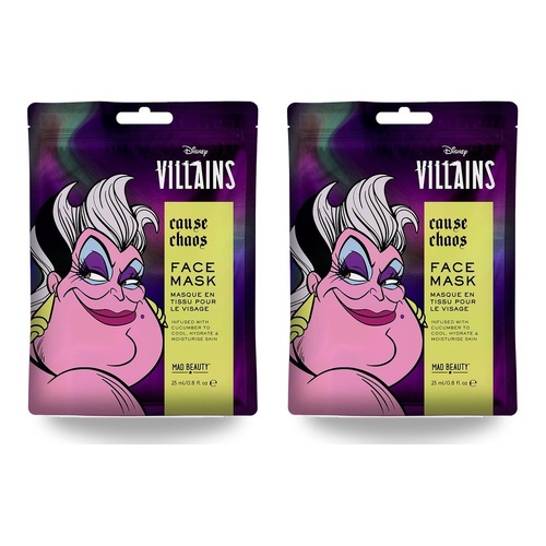 Disney Villains Ursula Cause Chaos Sheet Face Mask Counter Display of 12 Bundle of 2
