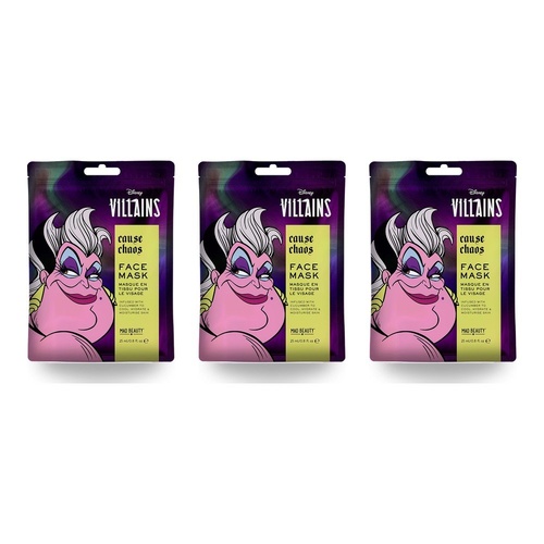 Disney Villains Ursula Cause Chaos Sheet Face Mask Counter Display of 12 Bundle of 3