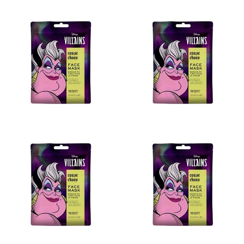 Disney Villains Ursula Cause Chaos Sheet Face Mask Counter Display of 12 Bundle of 4