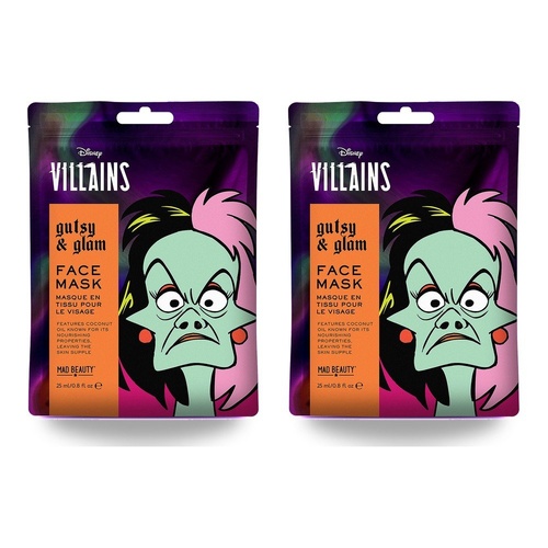 Disney Villains Cruella Gutsy & Glam Sheet Face Mask Counter Display of 12 Bundle of 2