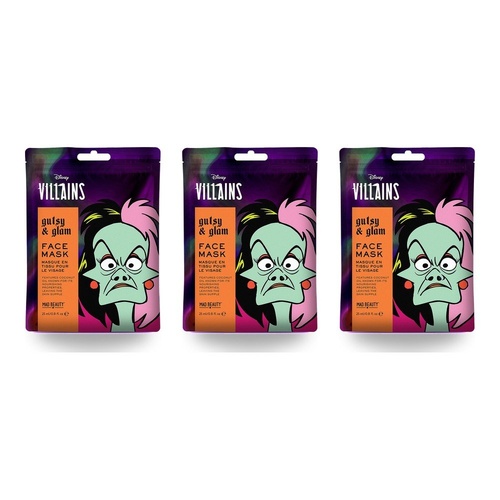 Disney Villains Cruella Gutsy & Glam Sheet Face Mask Counter Display of 12 Bundle of 3