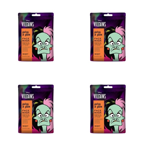 Disney Villains Cruella Gutsy & Glam Sheet Face Mask Counter Display of 12 Bundle of 4