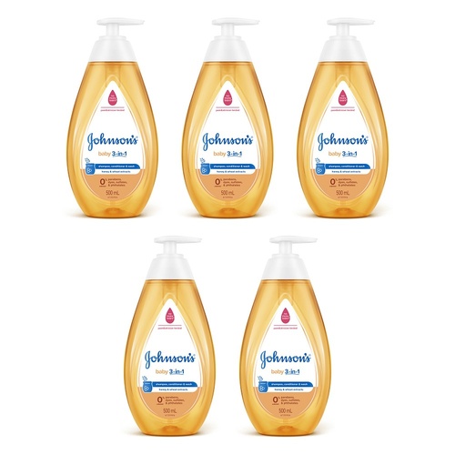 Johnson's Baby 3-in-1 Shampoo, Conditioner & Wash 500mL Pack of 5