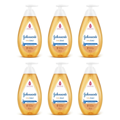 Johnson's Baby 3-in-1 Shampoo, Conditioner & Wash 500mL Pack of 6