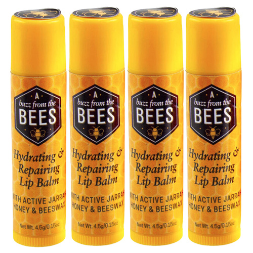 A Buzz From The Bees Lip Balm Jarrah Honey Beeswax Natural AU Made Pack of 4