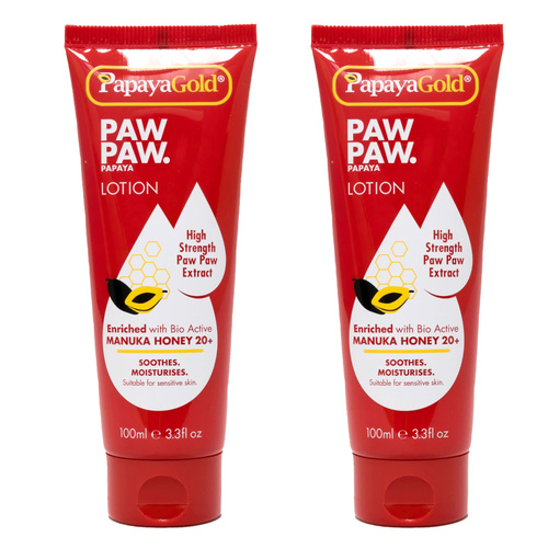 Papaya Gold Paw Paw Lotion 100ml x2 Manuka Honey 20% Sensitive Skin