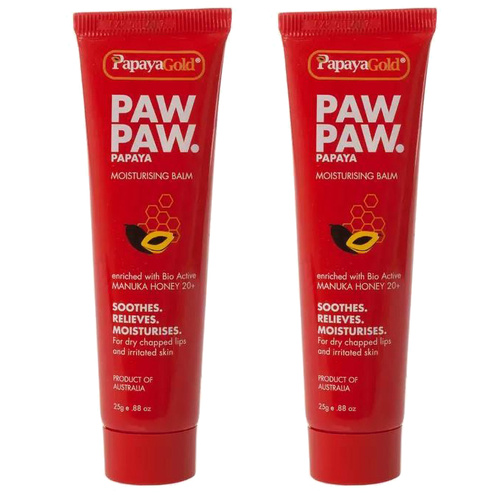 Papaya Gold Paw Paw Balm 25g x2 Manuka Honey 20+ Dry Lips Skin Relief