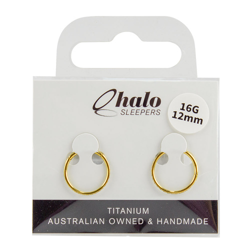 Halo Sleepers Gold Titanium 16G Earrings 12mm Pave Gem Hypoallergenic