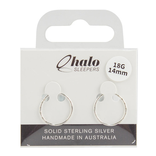 Halo Sleepers 14mm Faceted Sleeper Earrings Solid Sterling Silver 18G Hoops