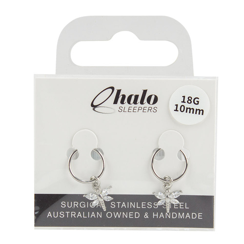 Halo Sleepers 10mm Butterfly Gem Sleeper Earrings Stainless Steel 18G Hoops