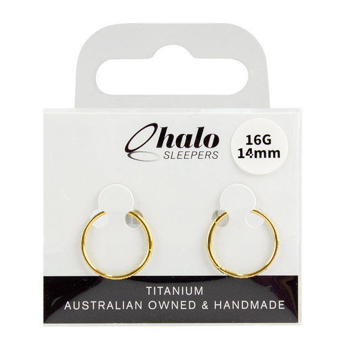 Halo Sleepers 14mm Gold Titanium Pave Gem Sleeper Earrings 16G Hypoallergenic