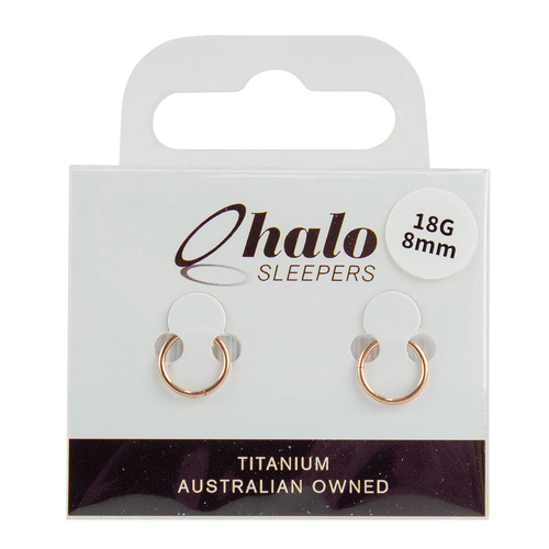 Halo Sleepers 8mm Titanium Sleeper Earrings Rose Gold 18G Hypoallergenic