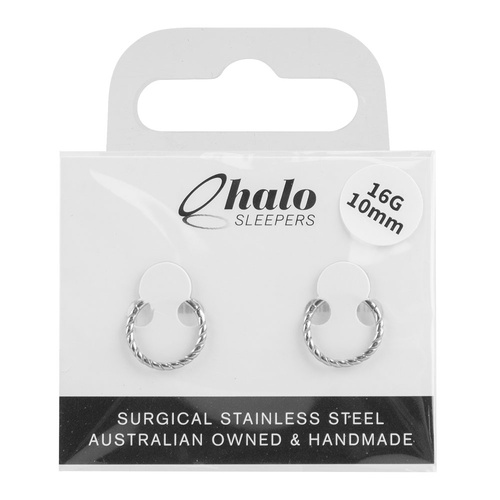 Halo Sleepers 10mm Satin Twist Stainless Steel Sleeper Earrings 16G Pair