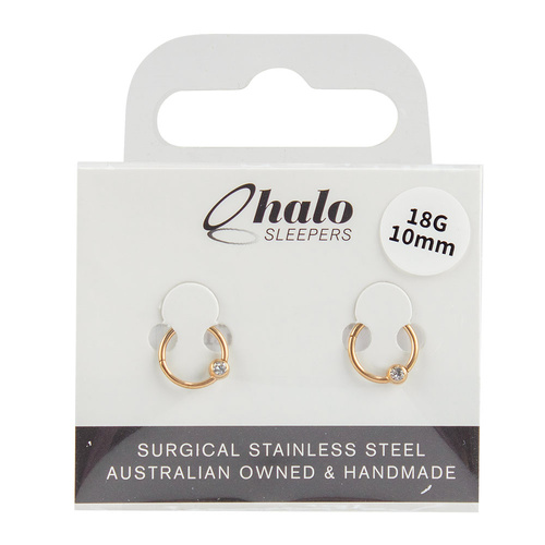 Halo Sleepers 10mm Rose Gold Stainless Steel Gem Ball Earrings 18G
