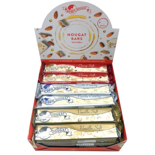 Mondo Nougat Nougat Bars 60g Assorted Flavours Counter Display of 24