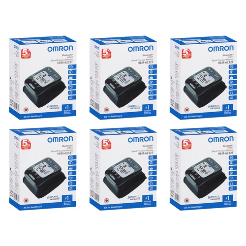 Omron HEM6232T Bluetooth Wrist Blood Pressure Monitor Pack of 6