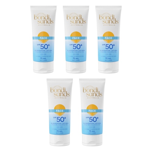 Bondi Sands Face Sunscreen Lotion SPF50+ 75mL Pack of 5