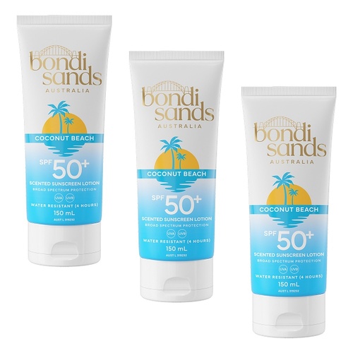 Bondi Sands Coconut Beach Scented Sunscreen Lotion SPF50+ 150mL Pack of 3