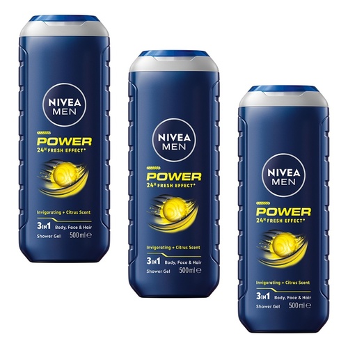 NIVEA Men Power Fresh Shower Gel 500mL Pack of 3