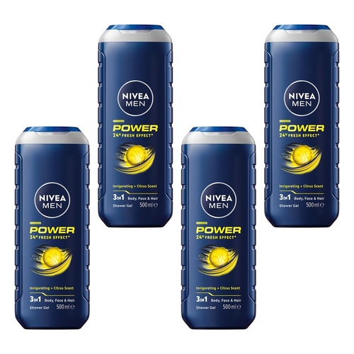 NIVEA Men Power Fresh Shower Gel 500mL Pack of 4