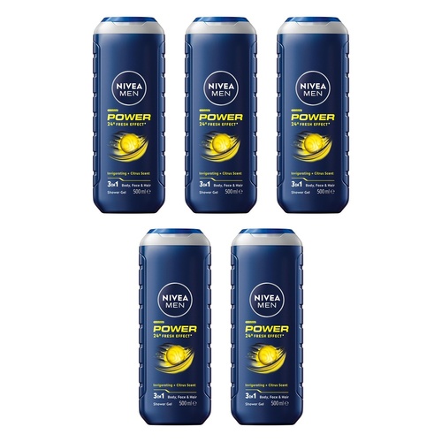 NIVEA Men Power Fresh Shower Gel 500mL Pack of 5