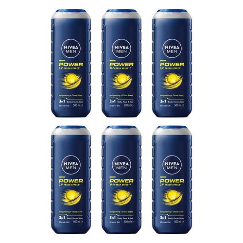 NIVEA Men Power Fresh Shower Gel 500mL Pack of 6