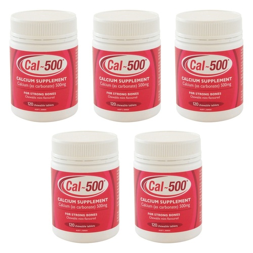 Cal-500 Chewable Tablets 120 Bottle Pack of 5