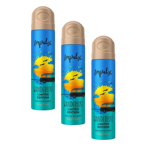 Impulse Body Spray Wanderlust Limited Edition 75mL Pack of 3