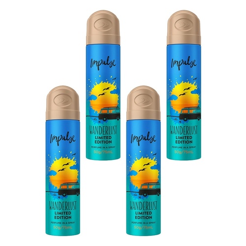 Impulse Body Spray Wanderlust Limited Edition 75mL Pack of 4