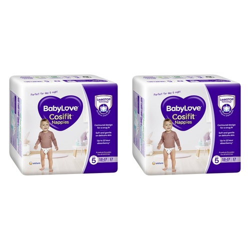 Baby Love Cosifit Convenience Nappies Walker Size 5 17 Pack x 4 Bundle of 2