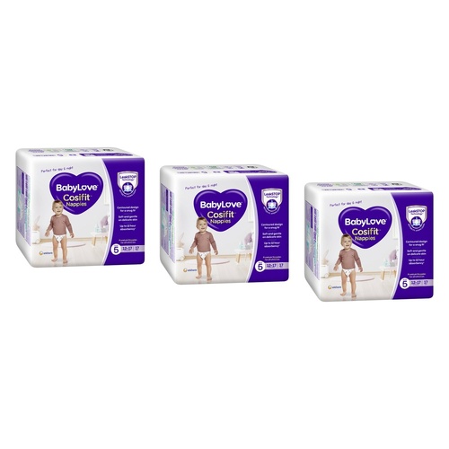 Baby Love Cosifit Convenience Nappies Walker Size 5 17 Pack x 4 Bundle of 3