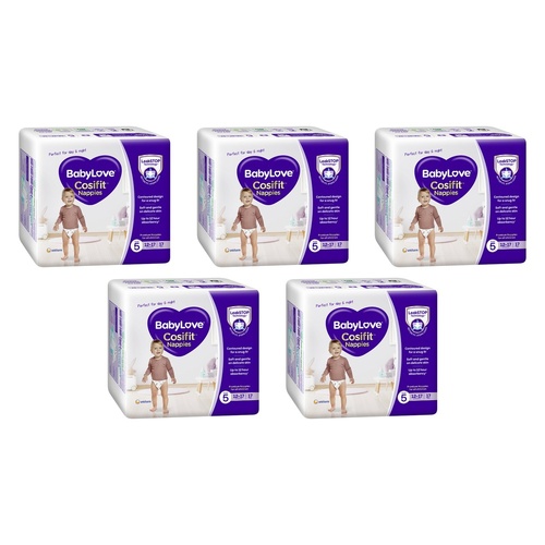 Baby Love Cosifit Convenience Nappies Walker Size 5 17 Pack x 4 Bundle of 5