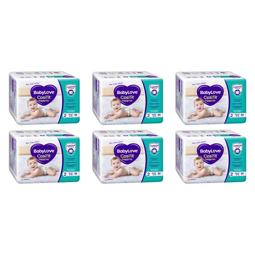 Baby Love Cosifit Convenience Nappies Infant Size 2 24 Pack x 4 Bundle of 6