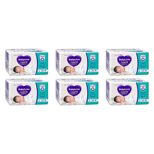 Baby Love Cosifit Convenience Nappies Newborn Size 1 28 Pack x 4 Bundle of 6