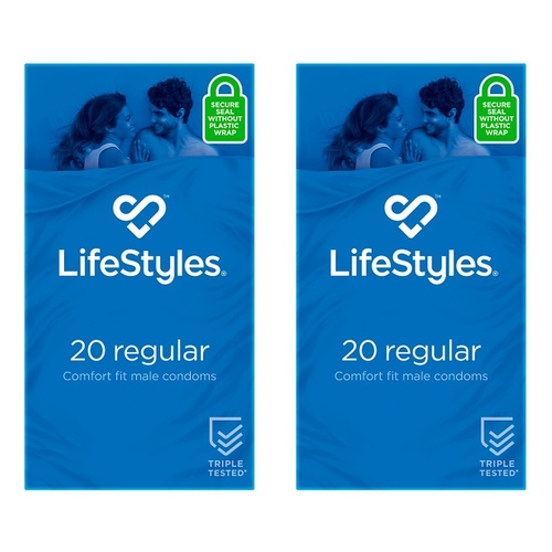 LifeStyles Regular Condoms 20 Pack Bundle of 2