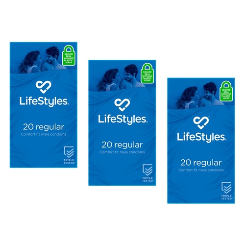 LifeStyles Regular Condoms 20 Pack Bundle of 3