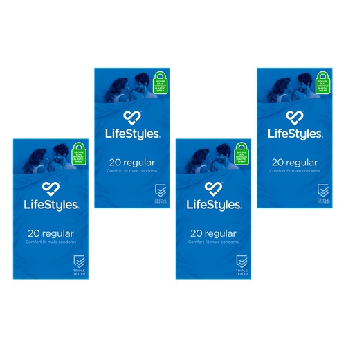LifeStyles Regular Condoms 20 Pack Bundle of 4